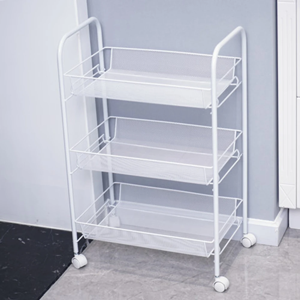 3-Layer Kitchen Rack Removable Kitchen Trolley Holder Shelf Storage Rack Organizer With Wheel