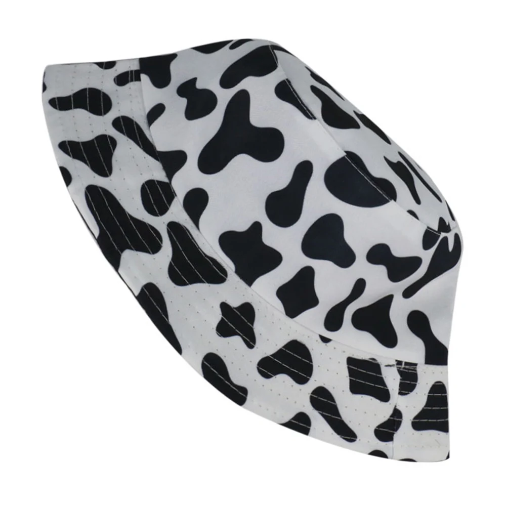 New Fashion Reversible Black White Cow Pattern Bucket Hats Foldable Fisherman Caps For Women Men Summer