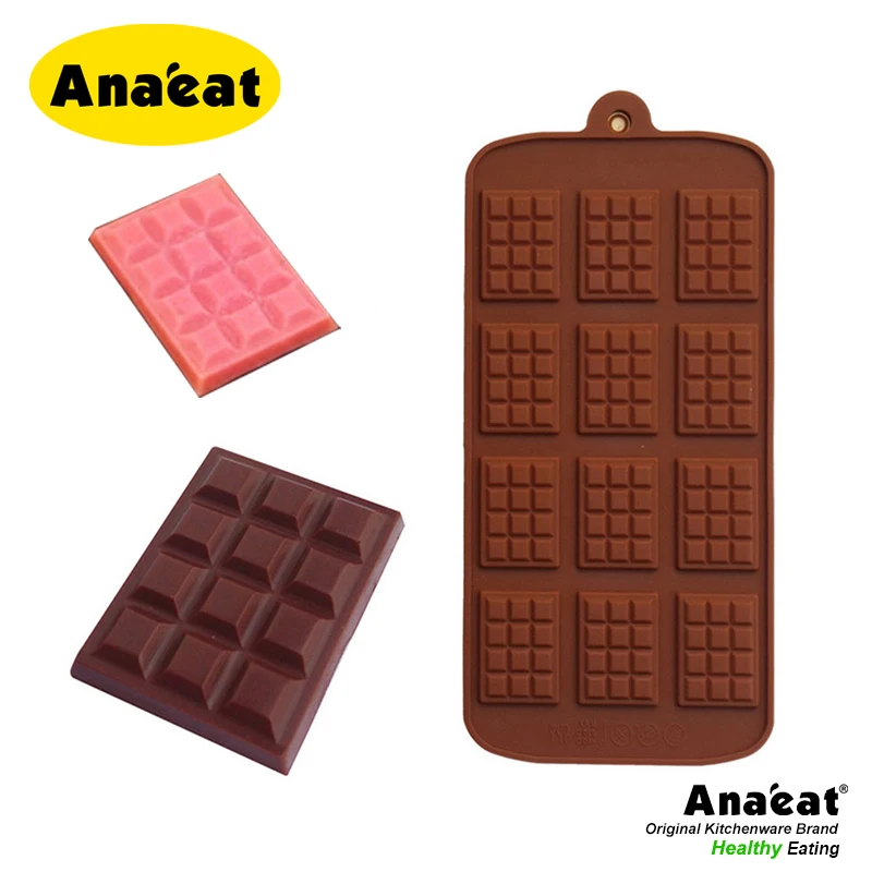 

ANAEAT 1pc 12 hole square waffle shape chocolate silicone mold fondant cake decoration DIY baking tool