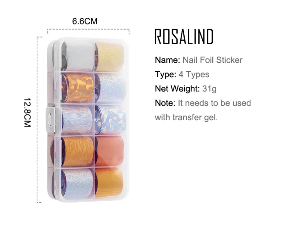 ROSALIND Slider Foil Stickers For Nails Art decals Manicure Set Design Top Semi Permanent Nail Stickers Kit Need Base Gel Polish