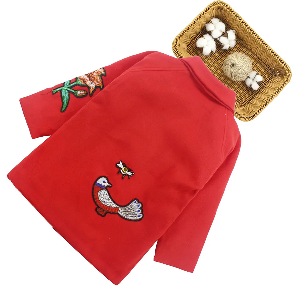 Детская куртка с цветочной вышивкой для девочек, плотное теплое вельветовое Детское пальто осенняя модная зимняя одежда для девочек, Новогодняя одежда