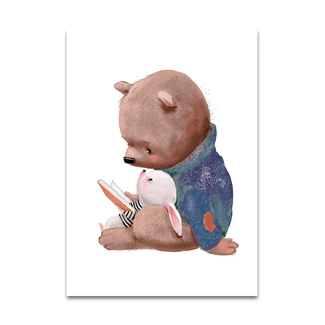 thumbnail image 1 of Cuadro en lienzo de estilo nórdico con diseño de oso, conejo, bebé, conejito, para guardería, arte de pared con flores y animales, póster e imagen impresa para habitación de niños, 1 of 5