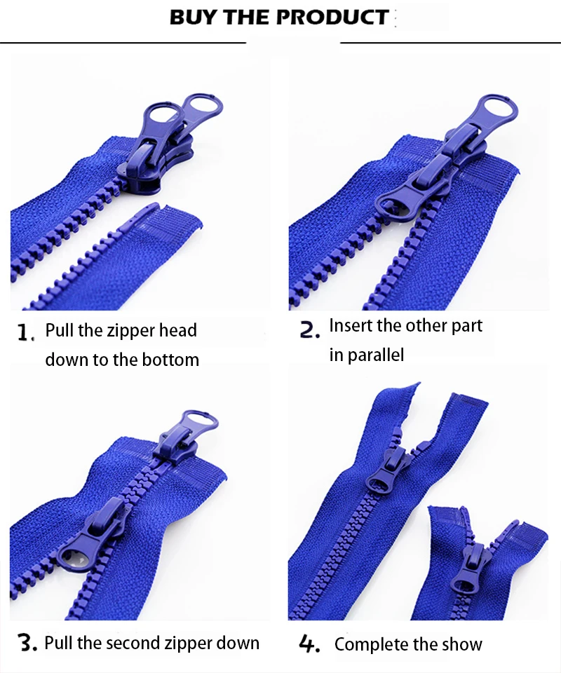 Description Picture 3 of item5# Open-end Double Slider Length Zipper Resin Zipper Down Jacket Overcoat Zipper Clothing Accessories 80cm/100cm/120cm/150cm