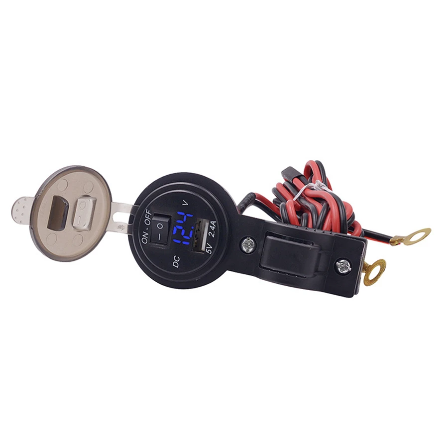 12V мотоцикл 2.4A USB зарядное устройство для телефона светодиодный вольтметр крепление на руль с монтажным кронштейном