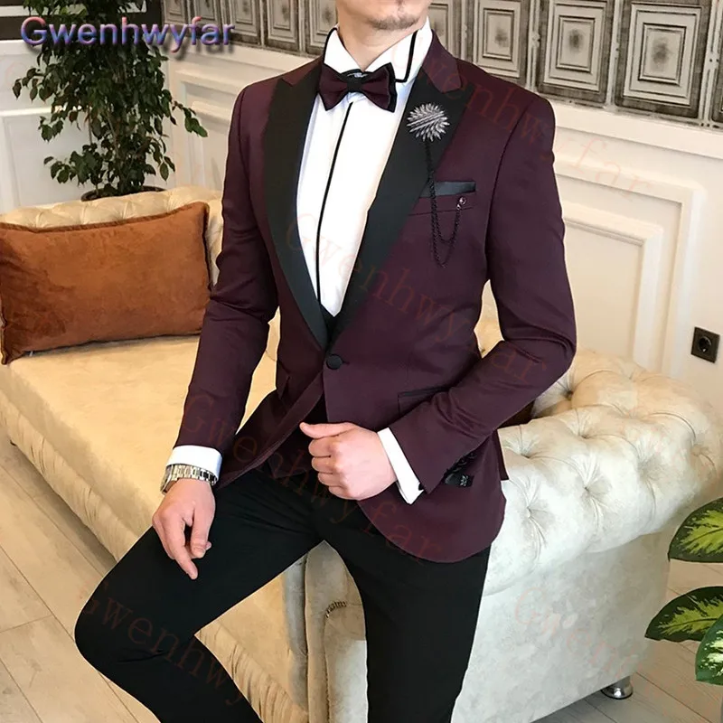 

Gwenhwyfar Slim Fit Formal Suit Men Groom Tuxedo Peaked Prom Costume Homme Mariage Custom Made Suits For Men Wedding 3 Piece Set