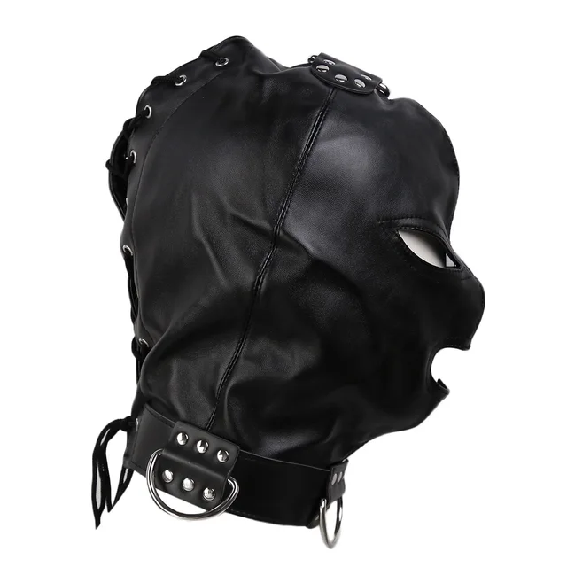 Haube Maske mit Metall Kette Sklave Leder für Fetisch Bdsm Bondage 4