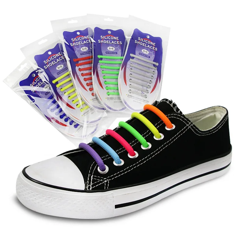 16pcs Elastic Silicone Shoelaces No Tie Shoelace Unisex Athletic Running Lazy Shoe Lace Men Women Sport Casual Sneakers Shoelace
