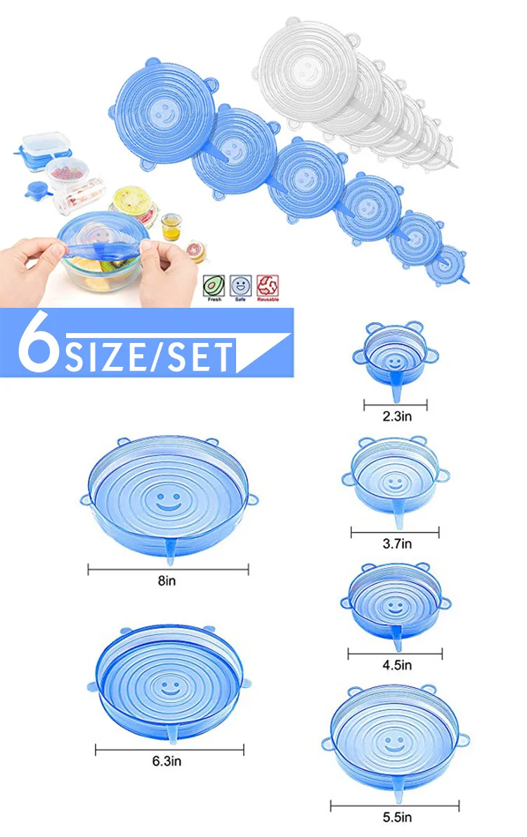 6 шт./компл. многоразовый силикон крышки; для пищевых продуктов закуски из силикона para alimentos крышки для емкость блюдо Кухня аксессуары