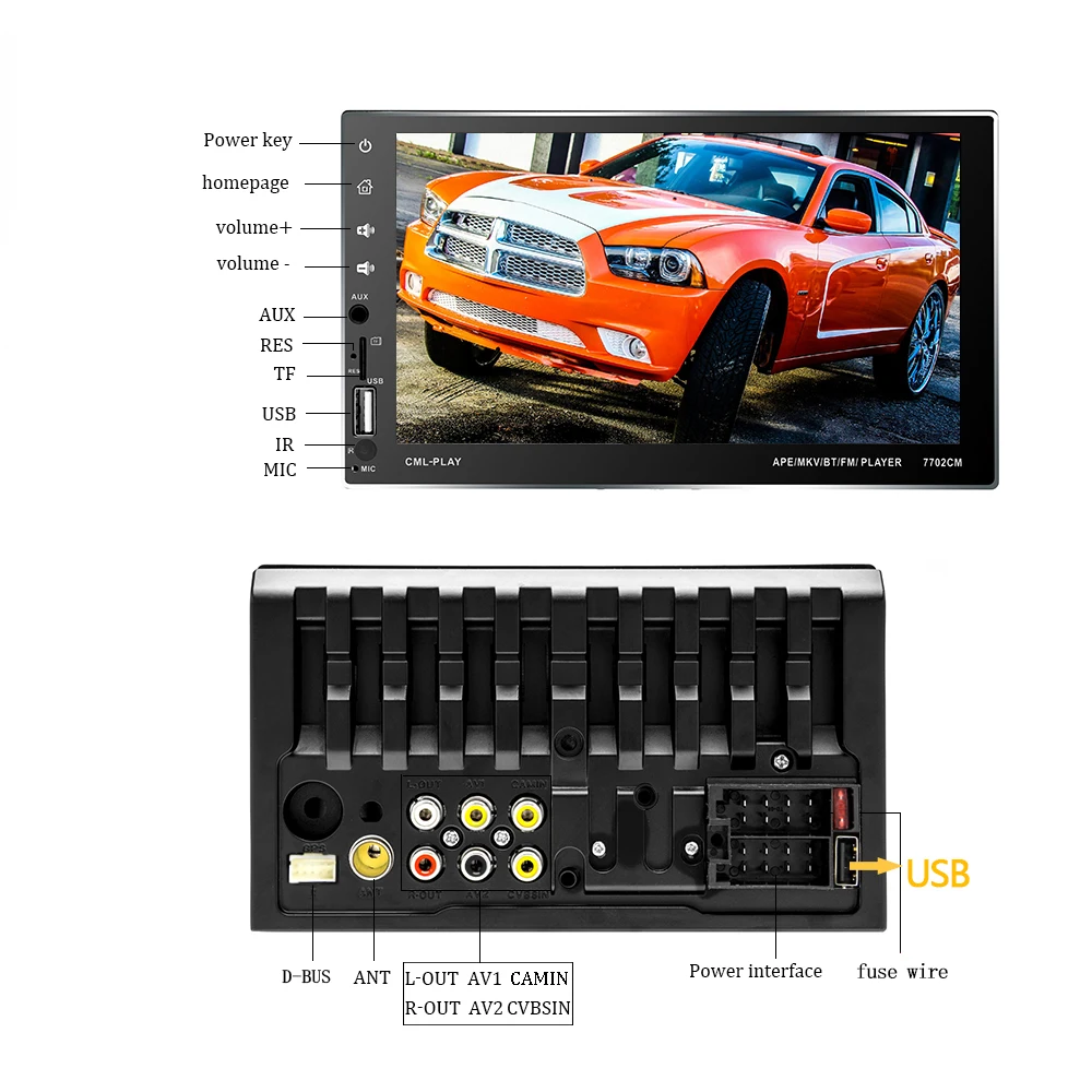 Автомагнитола AMPrime 2 din Mirror Link(для телефонов Android) Авторадио " MP5 Bluetooth стерео радио MP3 двойной USB мультимедийный плеер