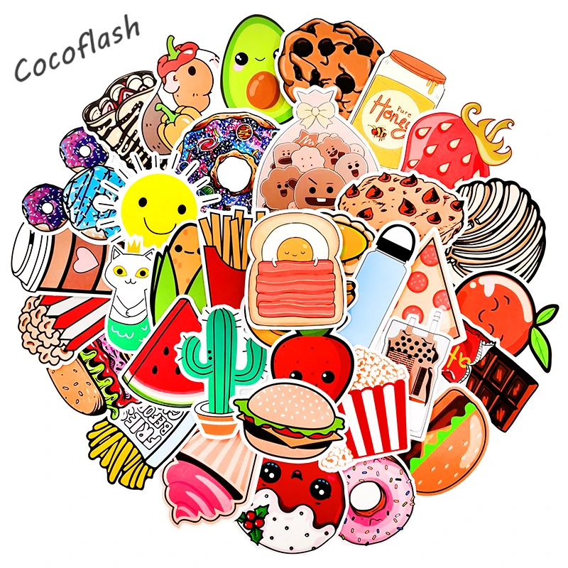 100pcs/set Popcorn Layer Cake Cartoon Food Stickers For Kids Scrapbook Bicycle Motorcycle Skateboard Snowboard Laptop Luggage | Игрушки и