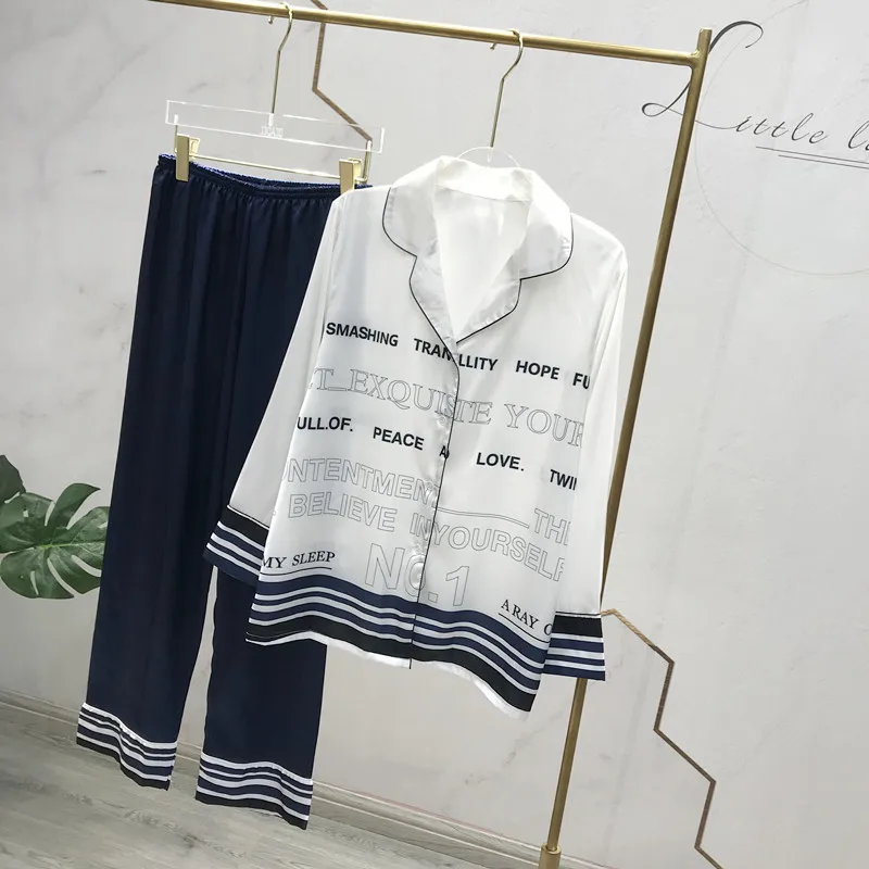 white set Fiklyc весенняя и осенняя модная Пижама женская шелковая тонкая секция домашний сервис кардиган костюм Взрывные Модели - Цвет: white set