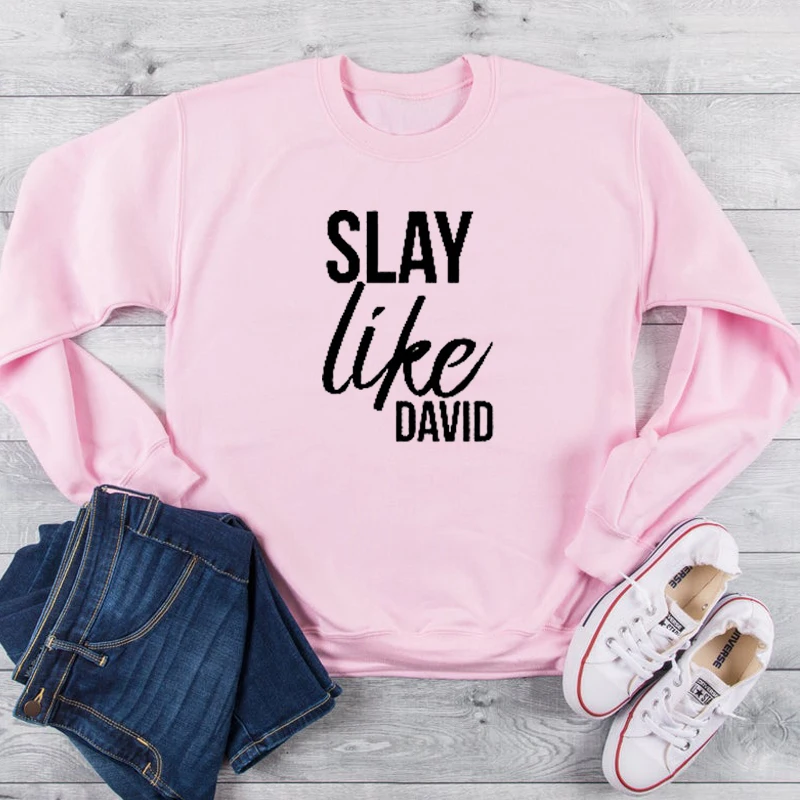 Slay Like Давид письмо Женская толстовка с принтом Crewneck пуловер Библейский стих вера топы Джемпер Harajuku уличная Прямая