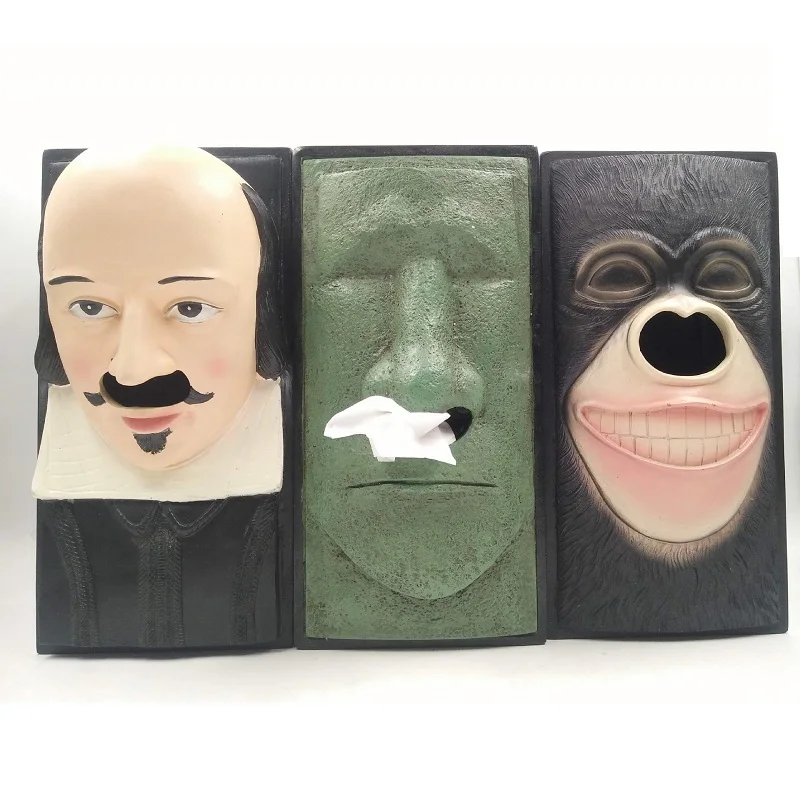 Shakespeare Creative Resin Tissue Box Funny Gorilla Moai Square Napkin Holder Car Home Kitchen Restaurant Napkin Towel box