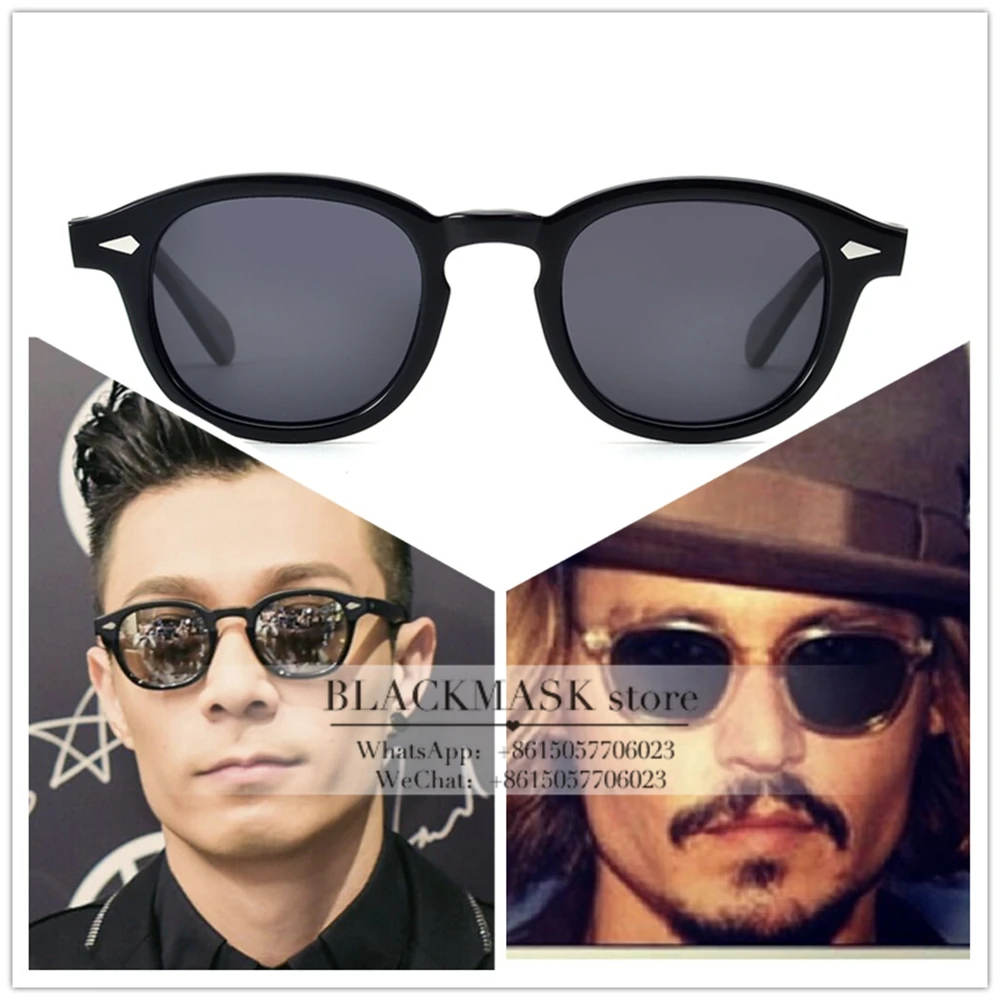 Retro Johnny Depp polarized sunglasses mens Blonde glasses G15 green lenses 