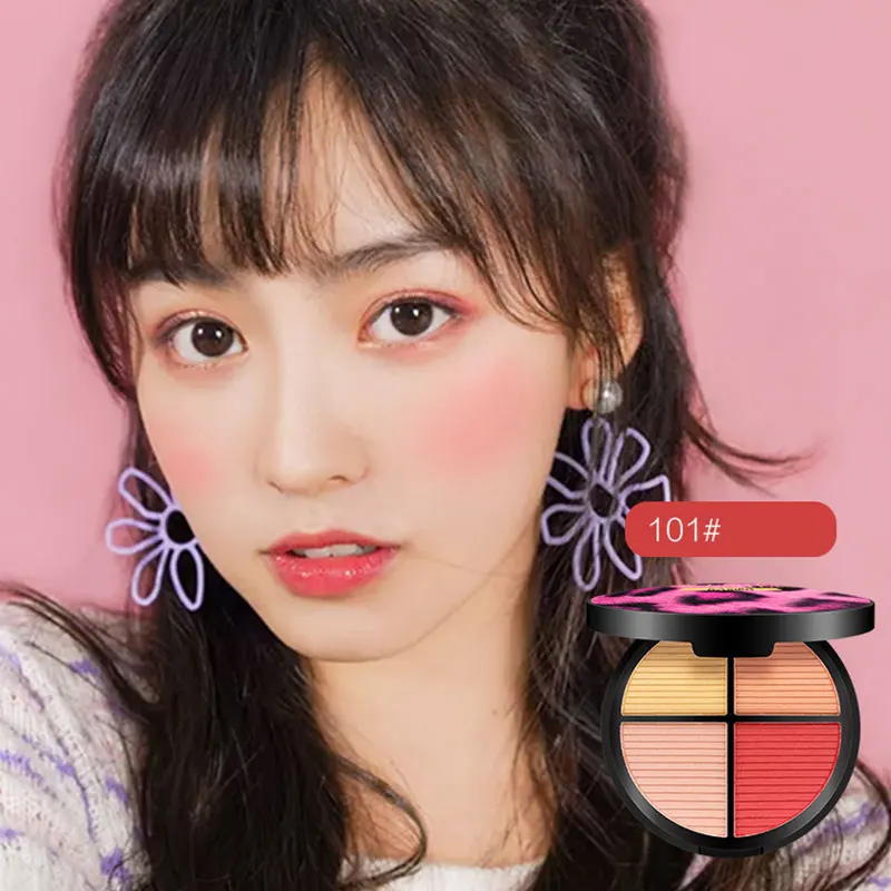 Горячая 4 цвета Highlighter пудра Румяна Палетка с кистью 3D контур лица хайлайтер затенение Пудра Косметика для макияжа лица