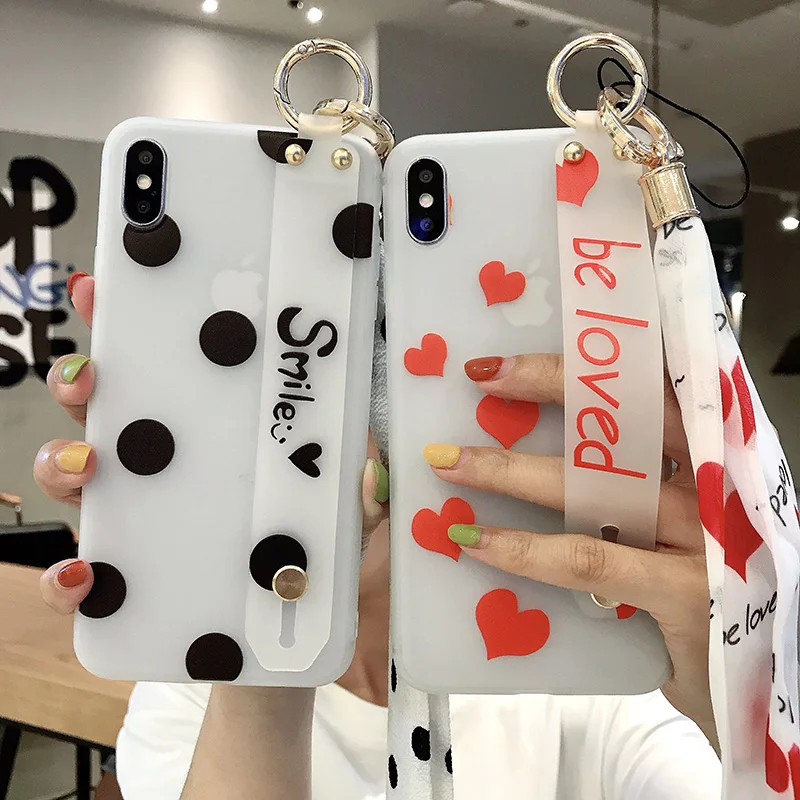 

SAM S10 Smile Wrist Strap Soft TPU Phone Case For Samsung Galaxy S10E S10plus S9 S9P S8 S8p Note 8/9 Pattern Holder Case +strap