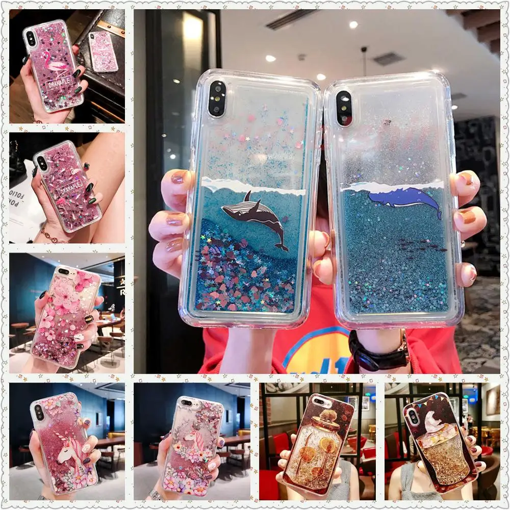 Чехол для телефона с динамическим зыбучим песком и Китом Huawei P40 P30 Pro P20 P10 Lite 2017 P Smart
