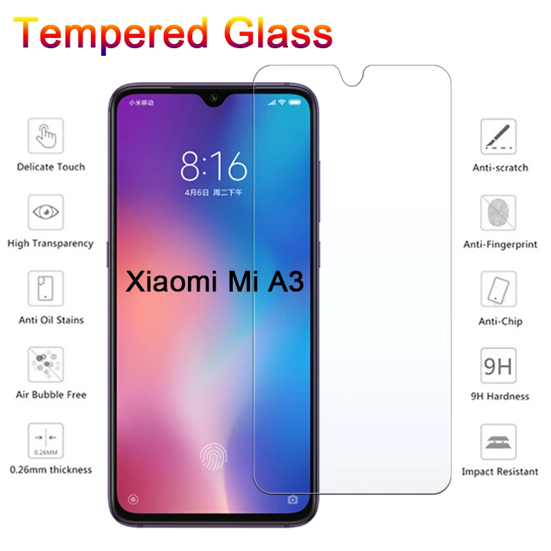 9 H закаленное стекло для Xiaomi Mi A3 Защита экрана CC9 жесткое Защитное Xiomi Lite CC9e A 3