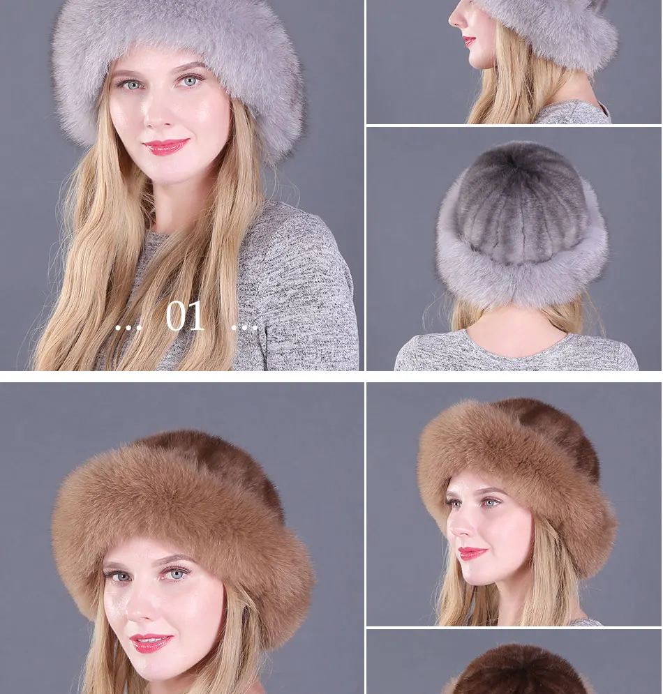 Шапки из натурального меха, зимние женские шапки, натуральный мех норки с мехом лисы, шапка, новые русские вязаные шапки
