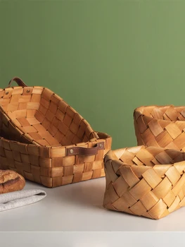 

Japanese Hand-woven Fruit Basket Home Dining Table Storage Box Storage Frame Picnic Rattan Basket Wide Hand Weaving Rustic Style