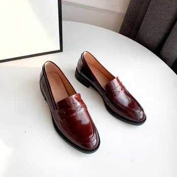 

MLJUESE 2020 women pumps autumn spring soft cow leather slip on wine red color round toe low heels lady shoes party dress