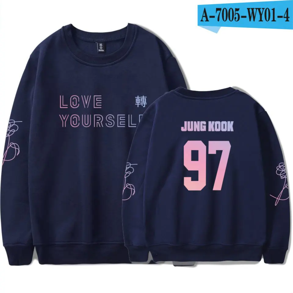 Толстовки с капюшоном Love Yourself Tear модная одежда в стиле хип-хоп Kpop Bangtan толстовка с капюшоном для мальчиков, Новинка - Цвет: Navy Blue