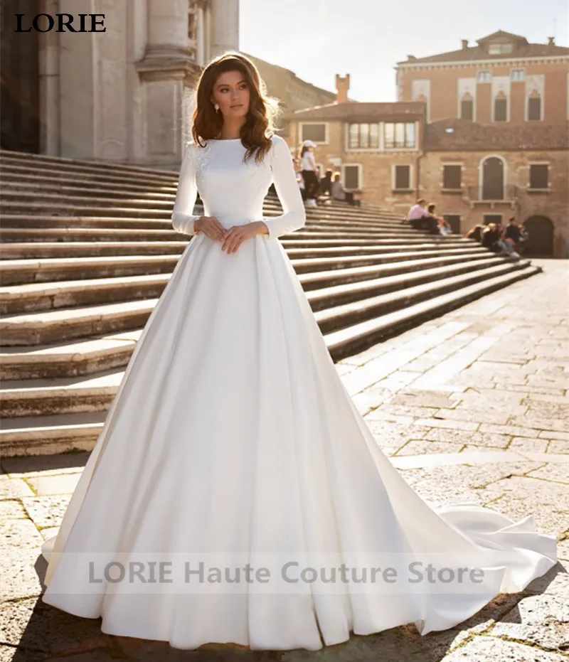 long sleeve v back wedding dress