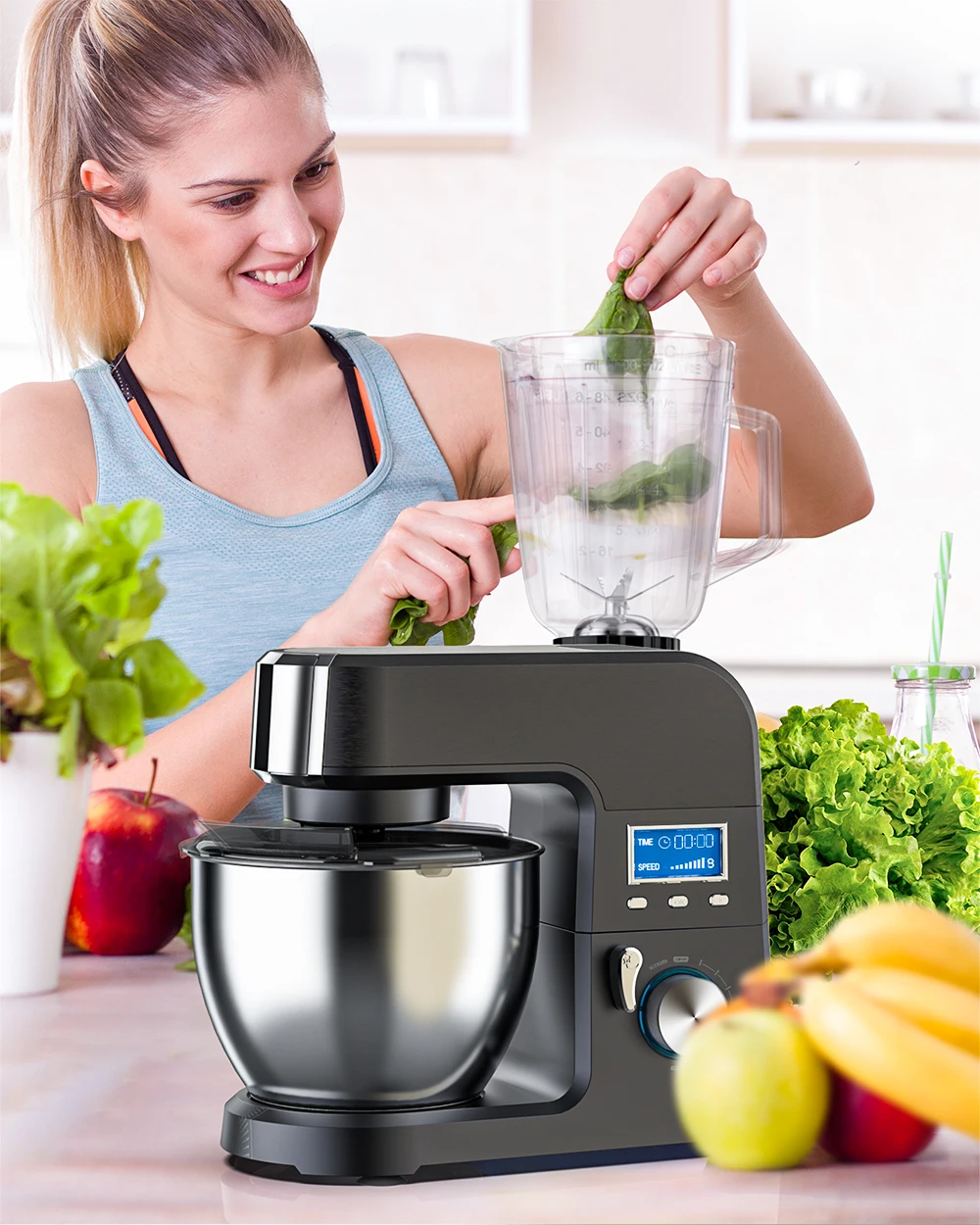 BlitzWolf BW-VB1 Vertical Blender Stand Mixer with 1500W Pure Copper Motor 8 Adjustable Speeds Multifunctional Design 5.5L Bowl