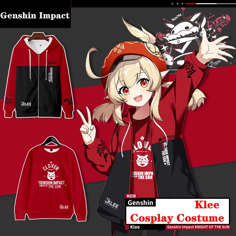 Klee косплей костюм Горячая игра Genshin Impact толстовка с капюшоном Аниме Спортивная