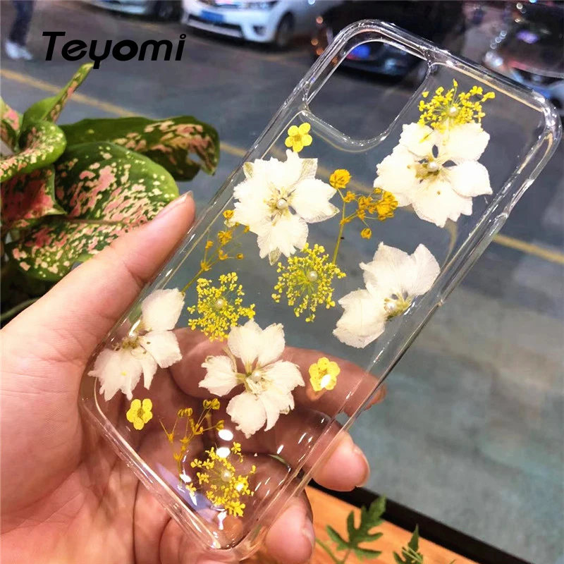 Real Flowers Dried Flower Soft TPU Back Cover for IPhone X 6 6S 7 8 Plus XS XR Max Clear Phone Case New 11 2019 |
