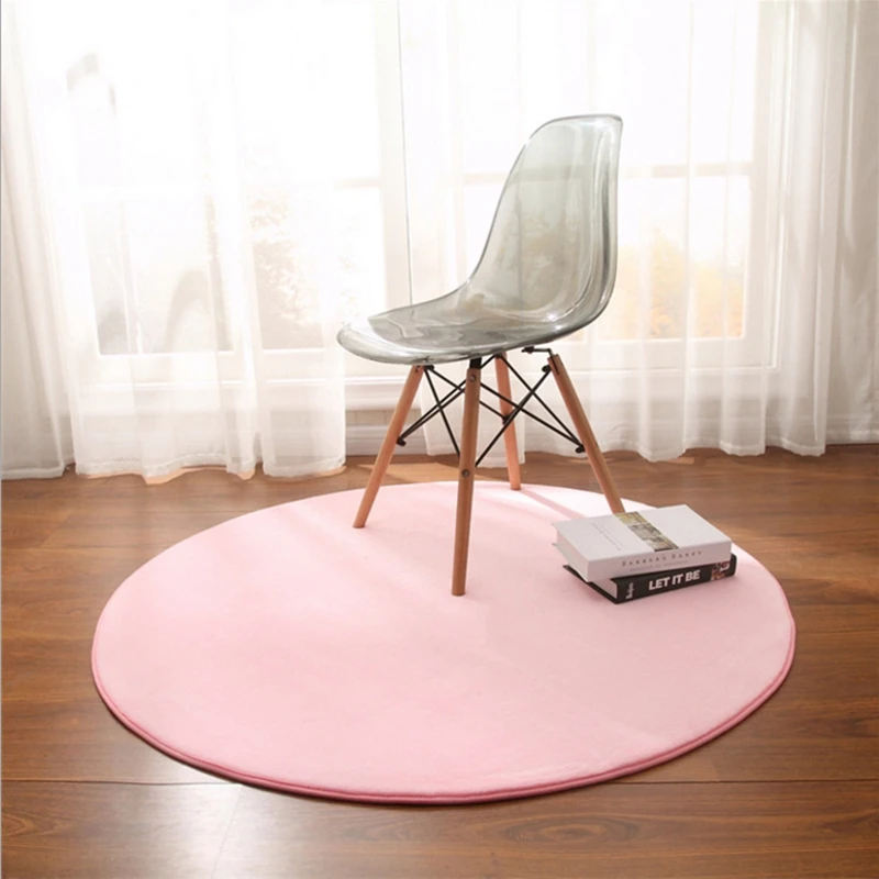 Толстый коралловый флис круглый ковер для гостиной, спальни, журнальный столик, впитывающий коврик, коврик для балкона, серый, бежевый - Цвет: Розовый