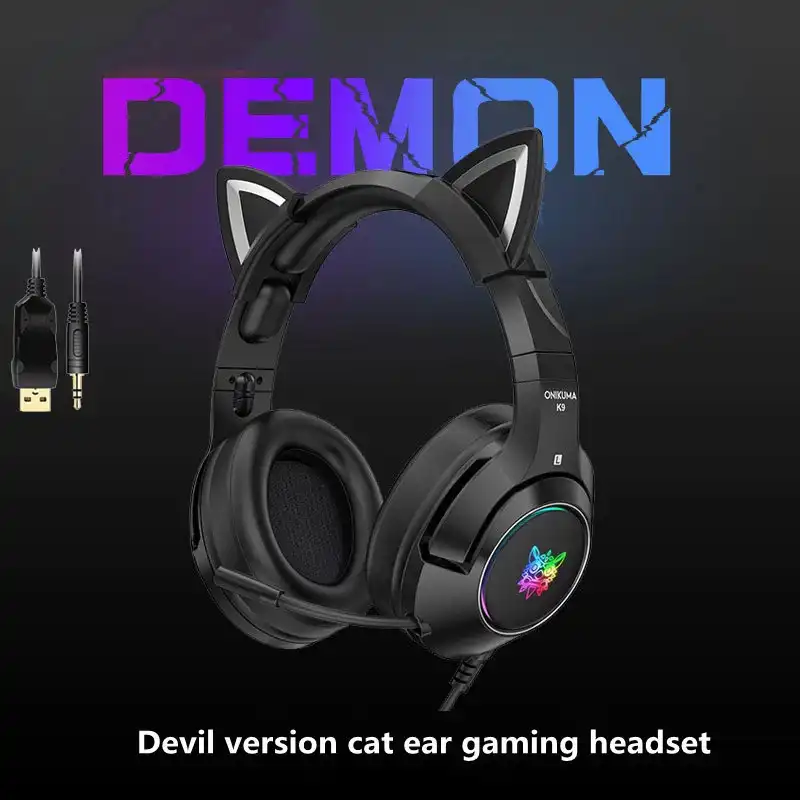 Ecouteurs Filaires De Gaming A Oreilles De Chat Rose Casque D Ecoute Pour Ps4 Telephone Pc Avec Microphone Usb 3 5mm Reduction Du Bruit Aliexpress