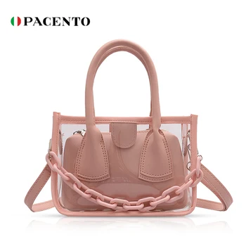 

PACENTO Crossbody Bags for Women 2020 High Quality Pvc Transparent Jelly Bags Handbag with Chain Handle Ladies Hand Bag Set