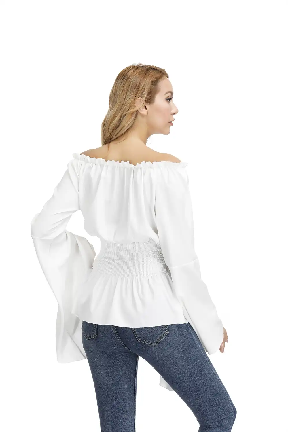 Camisa Victoriana, Estilo Otou00f1al, Blusa Blanca Con Volantes