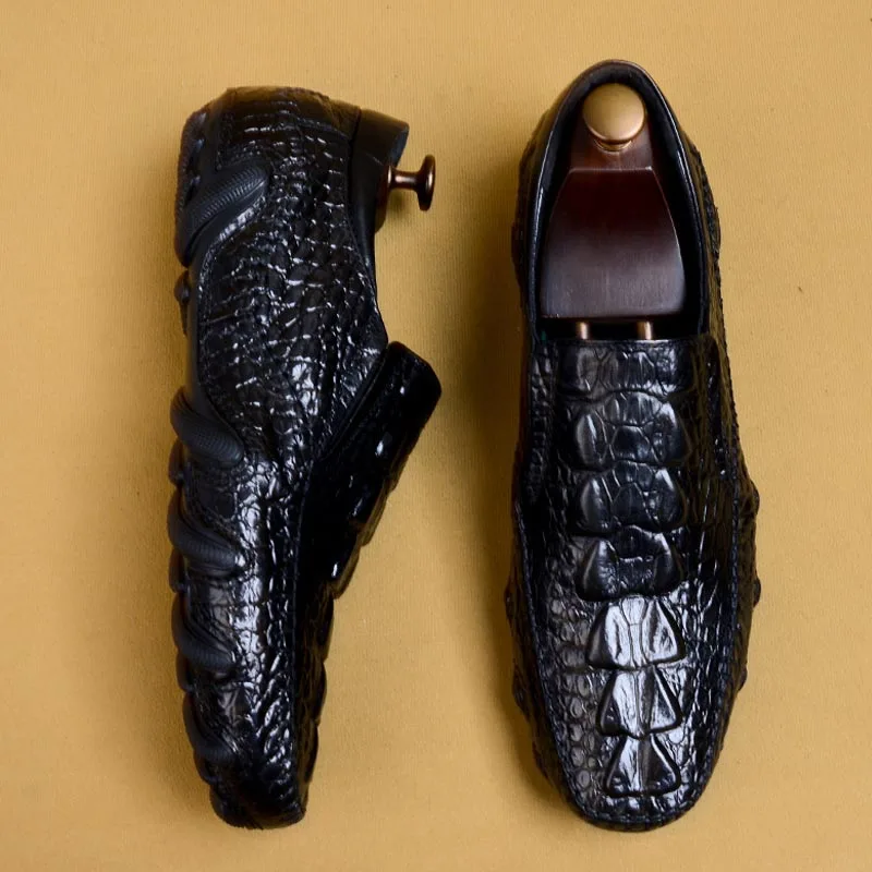 Мужские повседневные туфли деловые классические мягкие крокодиловые лоферы