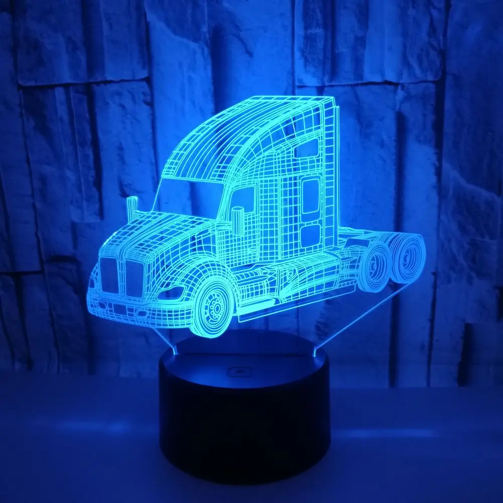 FISSEN 3D voiture, camion tracteur LED Lampe d'illusion Lumière de USB et 7  Couleurs Décoration pour Enfant Chambre Chevet Table de Bébé Enfant Cadeau