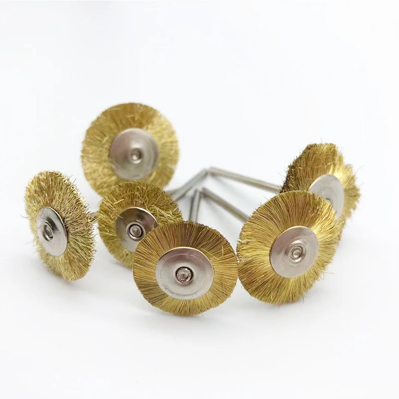 10Pcs/Bag Brass Copper Crimped Straight Dental Lab Laboratory Polishing Brush Wheel Rotary Tools Low Speed 2.35mm HP Shank Buff