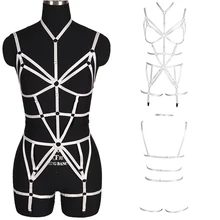 Цельный бюстгальтер на бретельках с треугольным вырезом на груди, эластичные чулки с поясом, готическое регулируемое сексуальное женское белье