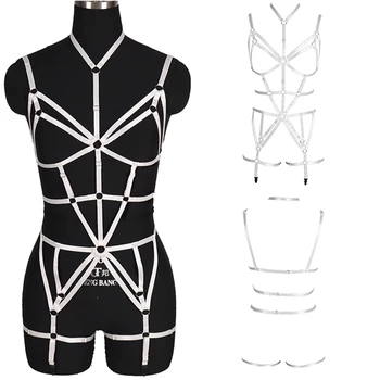 

Full Body Harness Cage Bra Hollow Out Strap V Collar Tops Chest Elastic Garter Belt Stockings Gothic Rave Adjust Sexy Lingerie
