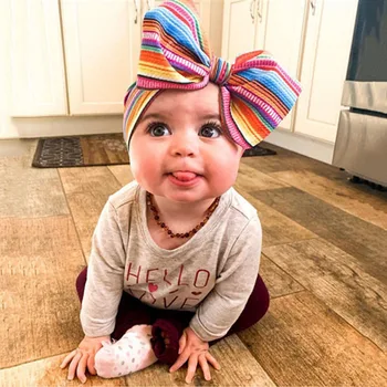 

Fashion Newborn Toddler Kid Baby Girl Headband Elegant Rainbow Stripe adjustable Hair Bow Band Hairband Photo Props Gifts