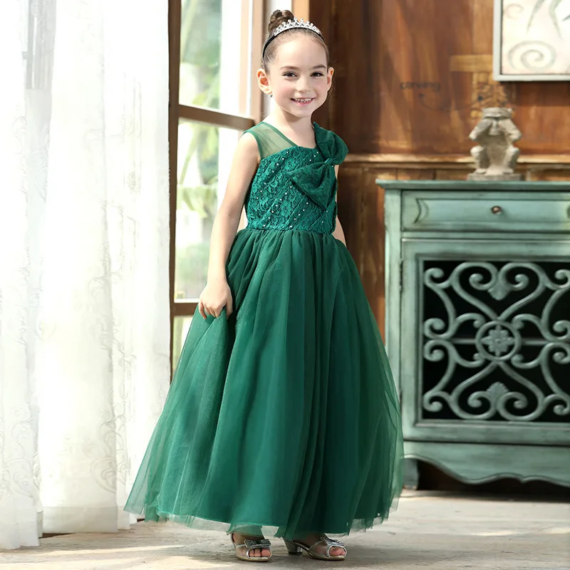 Bridesmaid Dress for Kids Elegant Wedding Flower Girls dress Princess Dress Teenage Photography Props Tulle Ball Gown Long Dress