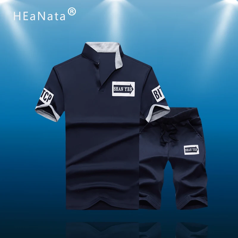 Summer Men's Shorts Sports Suits Sportswear Mens Running Clothing Sets Short Pants Male Sweatshirt Boy Fashion Tracksuit | Спорт и