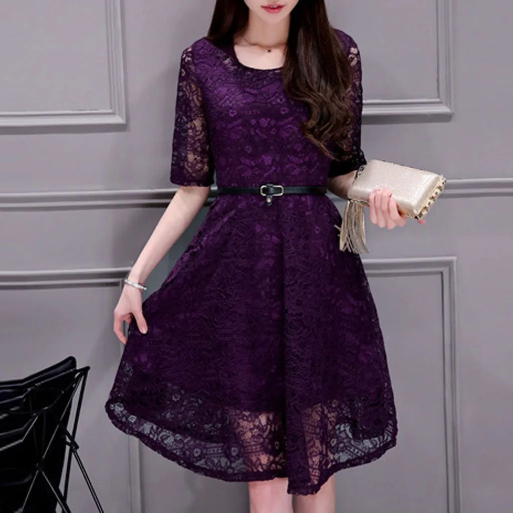 Eillysevens модные женские платья сплошной цвет кружева размера плюс вырез Половина рукава длинное платье# g30