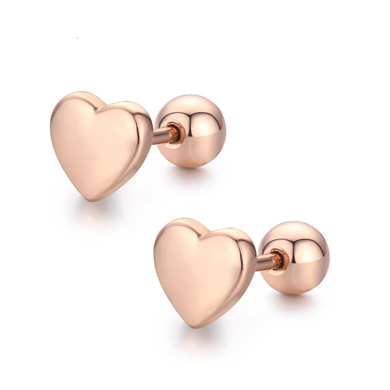 Милые маленькие серьги гвоздики с персиковым сердцем и винтом на спине для