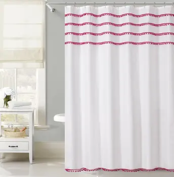 

Pom Pom Waffle Fabric Shower Curtain 70" x 72 Inch Made from 100% Polyester. (Pink)