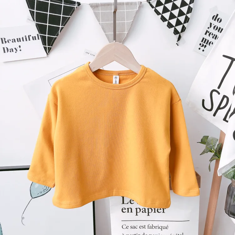 Mulit-цветная хлопковая Базовая рубашка детские осенние Топы высокого качества для мальчиков и девочек зимняя рубашка - Цвет: Золотой