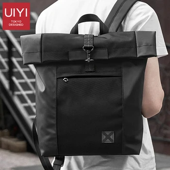 

UIYI brand shoulder backpack Korea fashion trend roll cover tide street leather+polyester casual travel backpacking Men bag pack