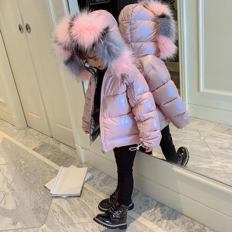 Детские парки, куртка, зимние пальто для девочек, одежда с капюшоном на молнии, однотонная Двусторонняя одежда, детская верхняя одежда, h125 - Цвет: Розовый