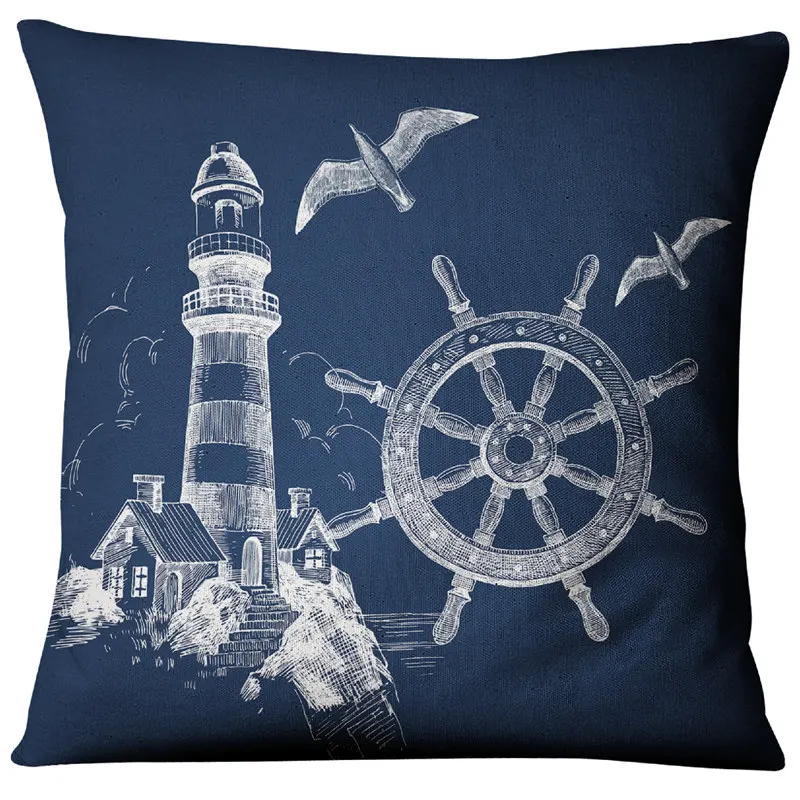 Blue Sea Compass Anchor Cushion Shell Starfish Pillows Mediterranean Throw Linen Pillowcase Home Decorative Decor Sofa Cushions 