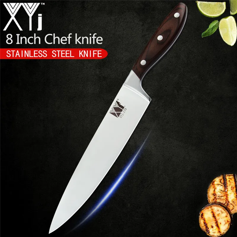 B.8 chef knife XYj набор кухонных ножей из нержавеющей стали, 3 шт., 8 дюймов, шеф-повара, 7 дюймов, сантоку, 5 дюймов, нож с цветной деревянной ручкой и острым лезвием - Цвет: B.8 chef knife
